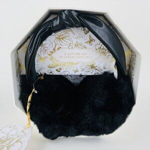 House of Harlow 1960‎ Black Faux Fur Earmuffs Faux Leather Headband NWT with Box
